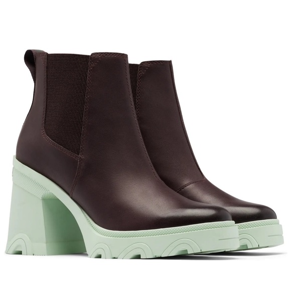 Sorel Brex Heel Chelsea Leather Bootie In Cinder Sea Sprite Size 9.5 - Picture 3 of 13